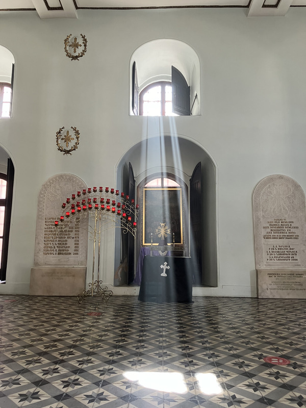 St. Mary's Cathedral Istanbul window with light